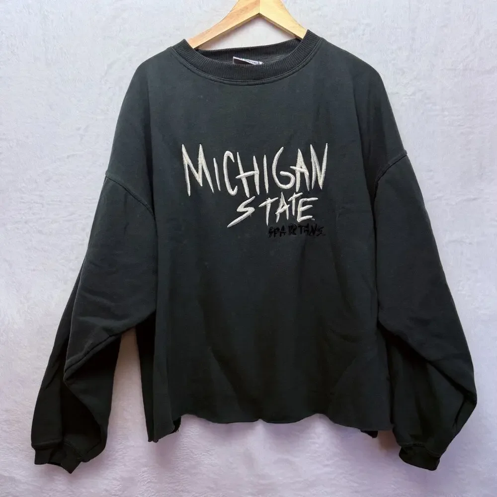 Vintage Michigan‎ State Spartans Embroidered Sweatshirt Size XL Bottom Trimmed